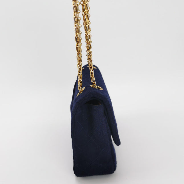 Chanel Classic Flap Small Vintage Navy Fabric 24k Gold Hardware Linked Chain Strap