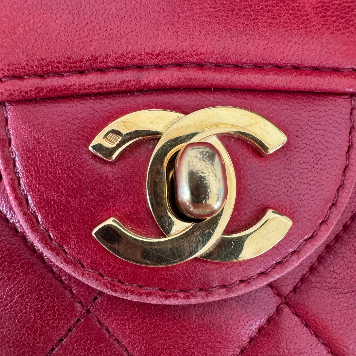 Chanel Classic Flap Vintage 1989 Red Lambskin Leather with 24k Gold Hardware