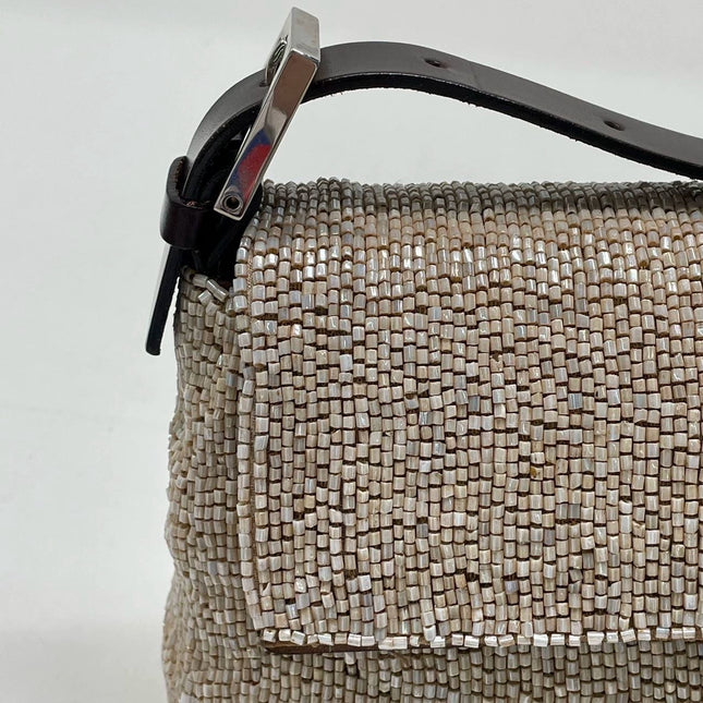 Fendi Baguette Shoulder bag with Glitter Beige Beads