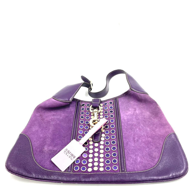 Gucci Jackie Vintage Large Purple Suede Leather Ringlets Decoration