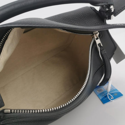 Loewe Puzzle Small Black Grained Leather White Logo