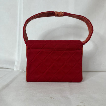 Chanel Mini Top Handle Bag Red Fabric Gold Hardware