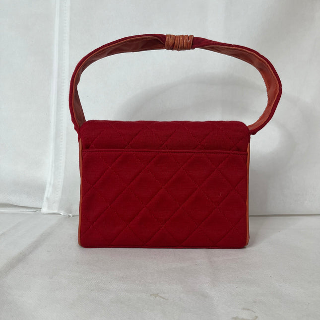 Chanel Mini Top Handle Bag Red Fabric Gold Hardware