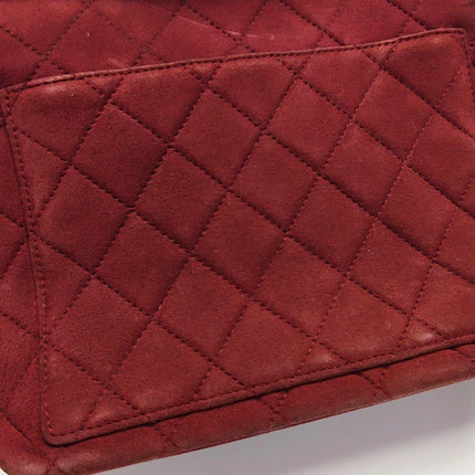 Chanel Vintage Medium Flap Top Handle Bag Burgundy Suede Leather 1997-1999