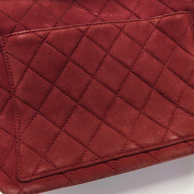 Chanel Vintage Medium Flap Top Handle Bag Burgundy Suede Leather 1997-1999