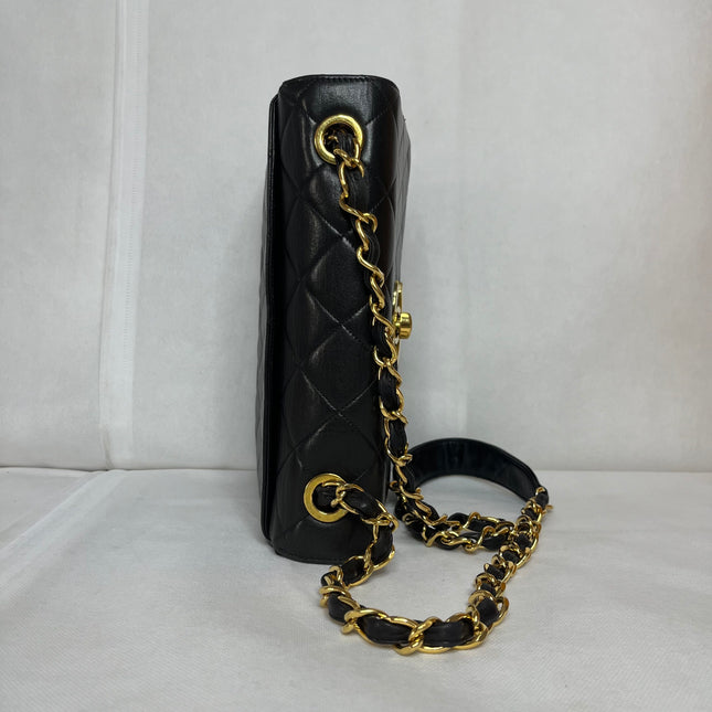 Chanel Vintage Flap Bag Medium Black Lambskin Leather Mega CC Gold Hardwarei