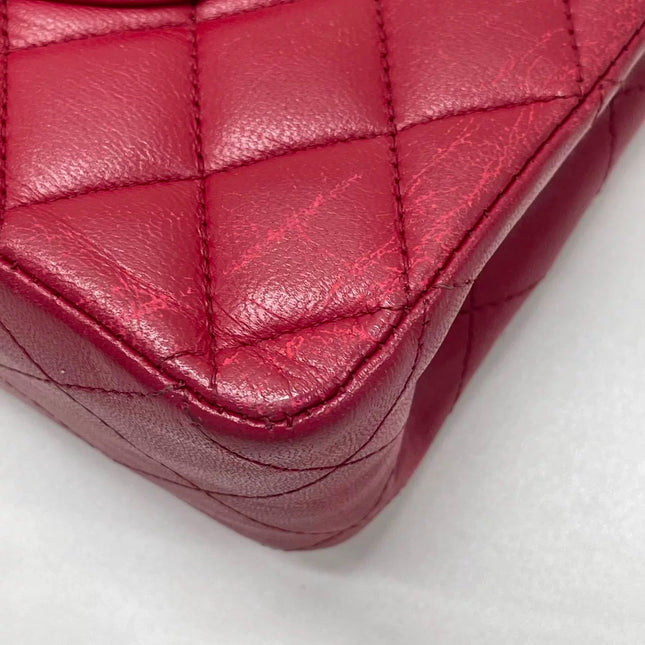 Chanel Classic Flap Medium Red Lambskin Leather with Silver Hardware 2012-13