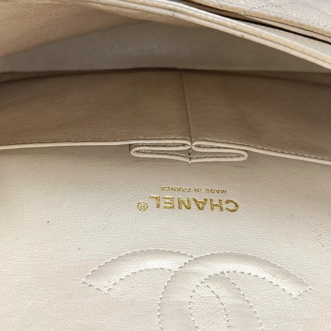 Chanel Timeless Classic Flap Medium Beige Caviar Leather Gold Hardware