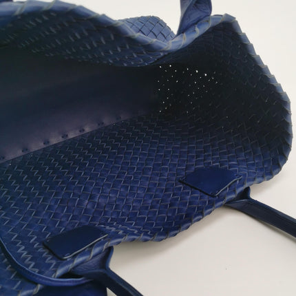 Bottega Veneta Cabat Small Intreccio Leather Tote Bag Navy Blue