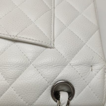 Chanel Classic Flap Medium 2008 White Caviar Leather Silver Hardware