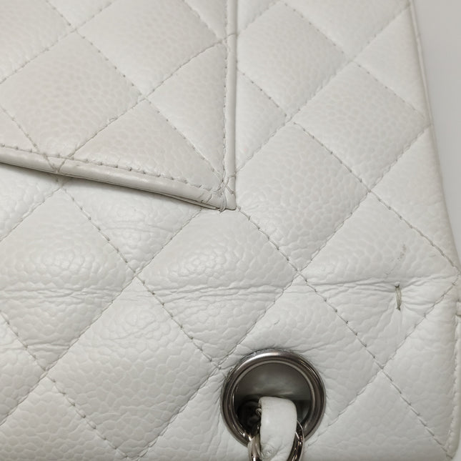 Chanel Classic Flap Medium 2008 White Caviar Leather Silver Hardware