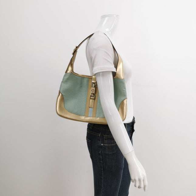 Sold Gucci Jackie Vintage Mini Blue Nylon with Gold Leather Shoulder Bag Medium