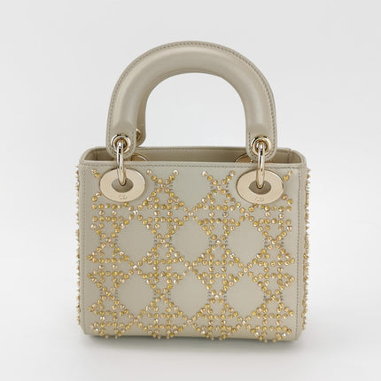 Lady Dior Mini Gold Calfskin Leather with Crystals Gold Hardware 2023