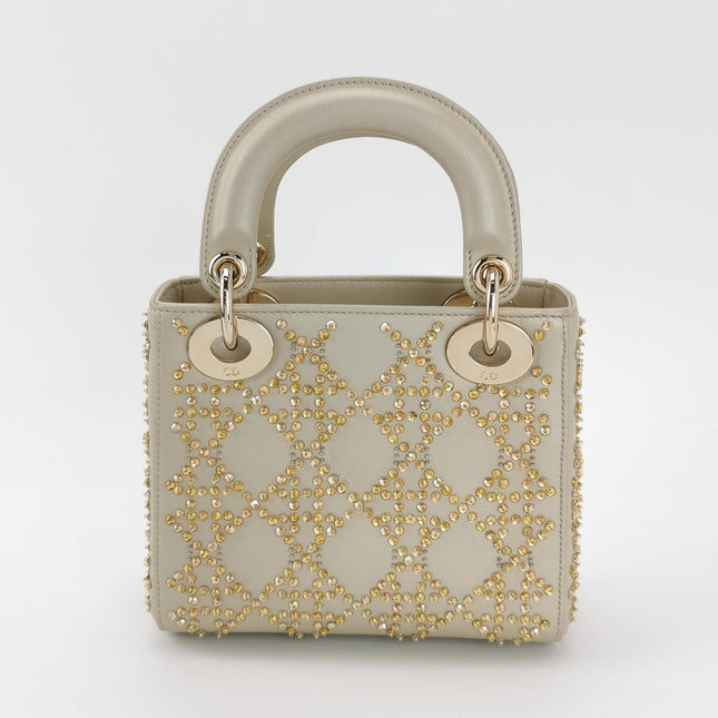 Lady Dior Mini Gold Calfskin Leather with Crystals Gold Hardware 2023