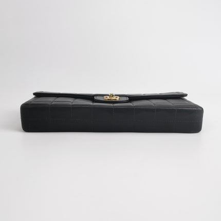 Chanel East West Chocolate Bar Black Leather Gold Hardware Black Interior