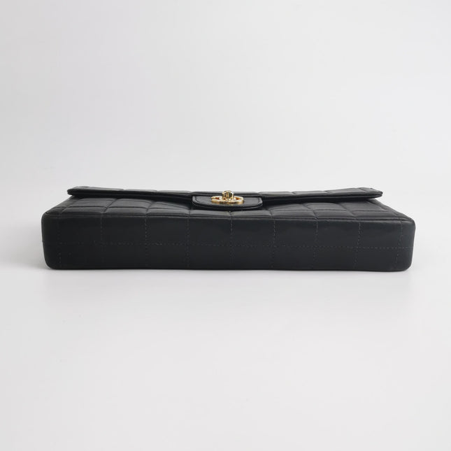 Chanel East West Chocolate Bar Black Leather Gold Hardware Black Interior