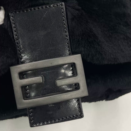 Fendi Mamma Baguette Black Faux Fur Shoulder Bag