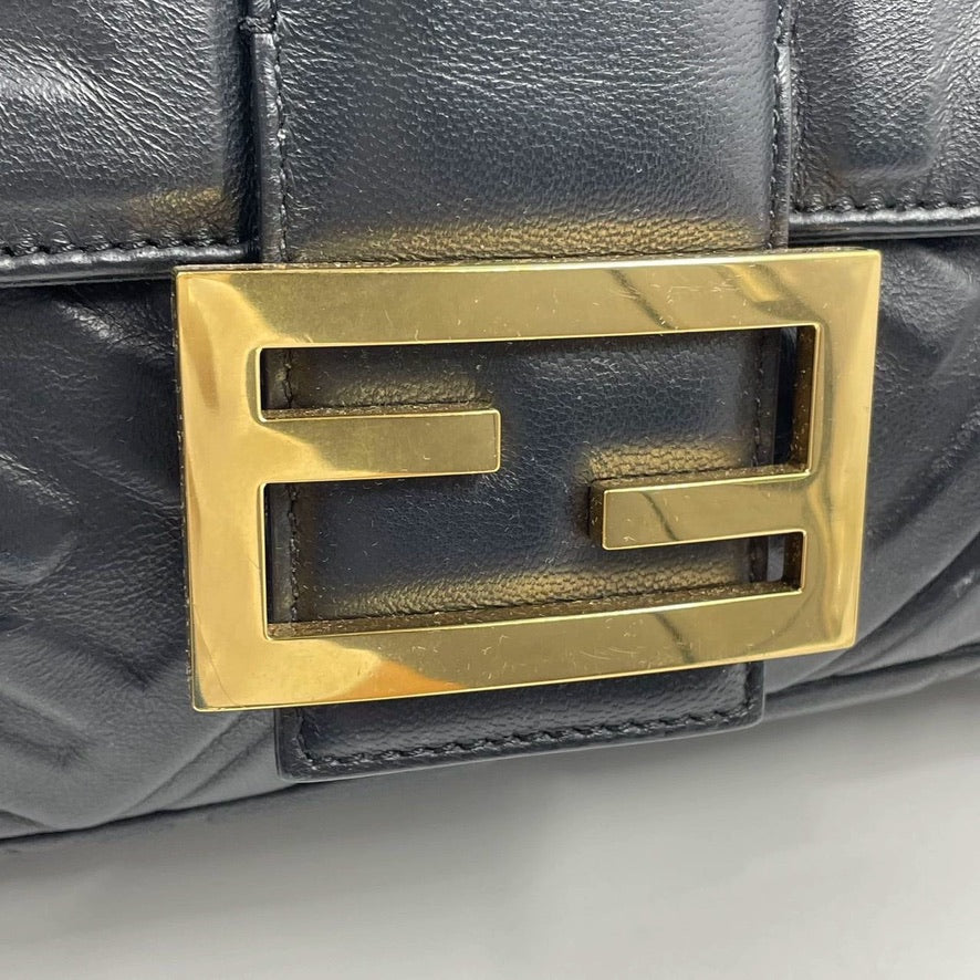 Sold Fendi Baguette Black Leather 3D FF Motif Crossbody bag Large