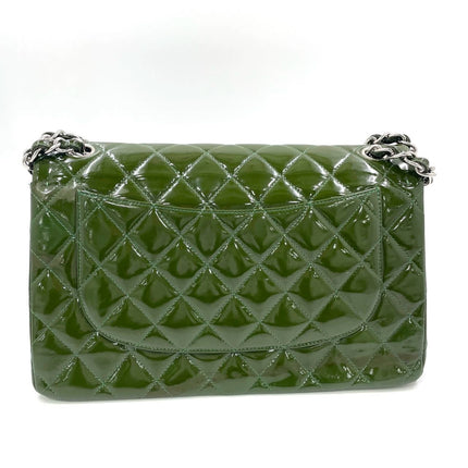 Chanel Classic Flap Jumbo Large Green Patent Leather Silver Hardware