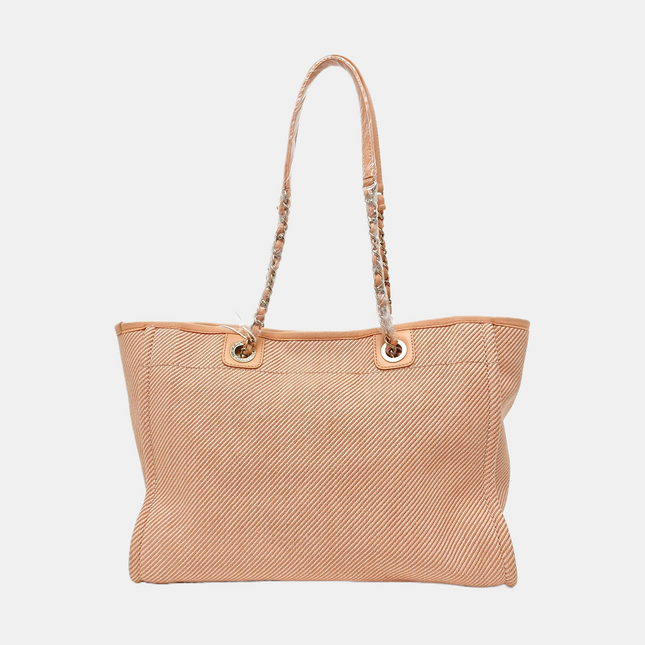 Chanel Deauville Tote coral Pink Cloth Leather Chain Strap Small 34cm