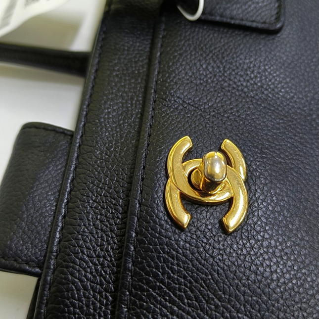 Chanel Cerf Executive Black Caviar Leather Handbag Gold Hardware