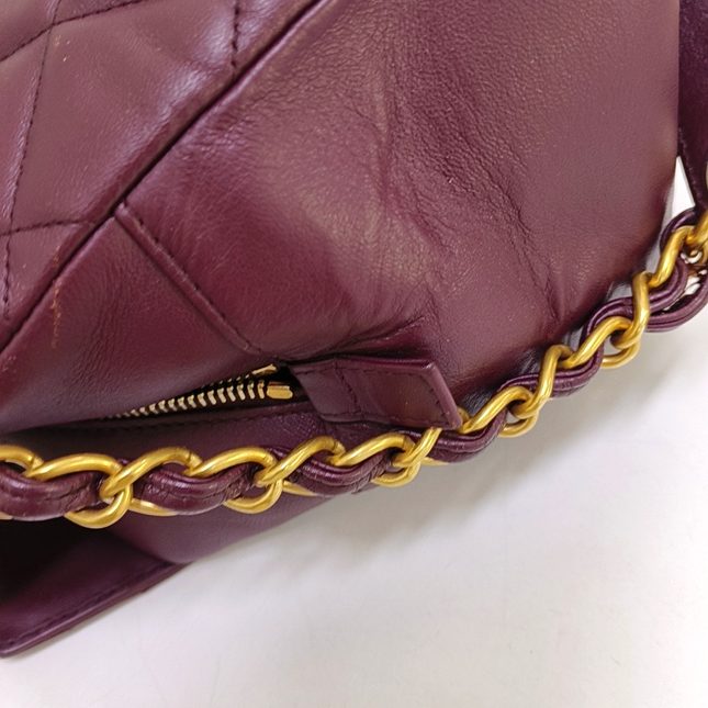 Chanel Petite Shopping Tote PTT Burgundy Lambskin Leather Gold-Tone Chain Shopping Bag