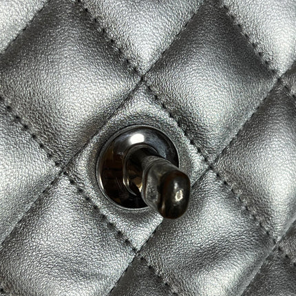 Chanel Classic Flap Medium Silver Lambskin Leather Silver Hardware