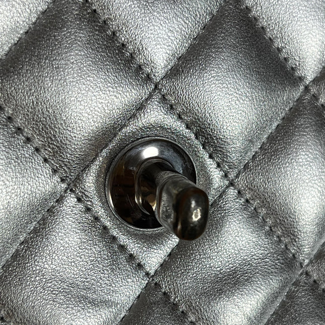 Chanel Classic Flap Medium Silver Lambskin Leather Silver Hardware