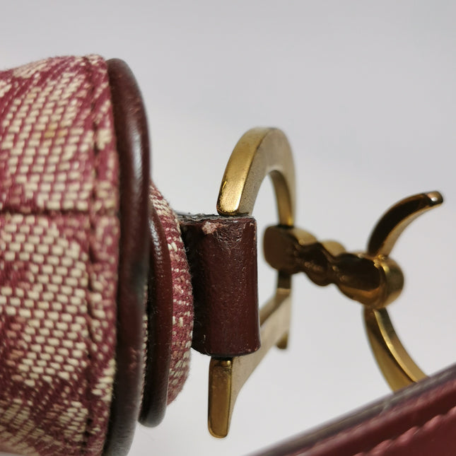 Dior Saddle Vintage Medium Red Burgundy Monogram Oblique Shoulder Bag 2002