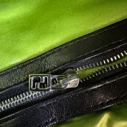 Fendi Mamma Baguette Black Lambskin Leather Green Enamel Buckle