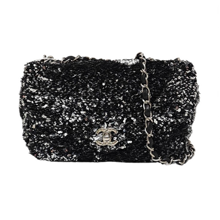 Chanel Mini Flap Bag Mini Black Glitter Sequins-Luxbags