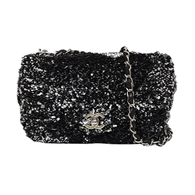 Chanel Mini Flap Bag Mini Black Glitter Sequins-Luxbags