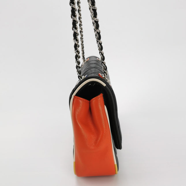 Chanel Timeless Classic Flap Lambskin Plexiglass Quilted Medium Cuba Color Flap Black with Multicolor Trim