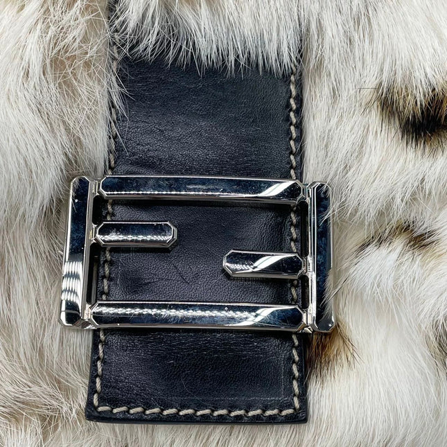 Fendi Mamma Baguette Rabbit Fur Polka Dots Print Shoulder Bag