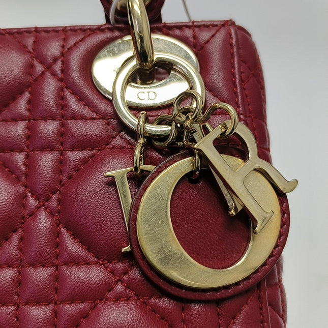 Lady Dior Mini Red Lambskin Leather Gold HW Chain Strap