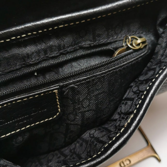 Dior Saddle Vintage Leather Black with Antiqued Gold Hardware