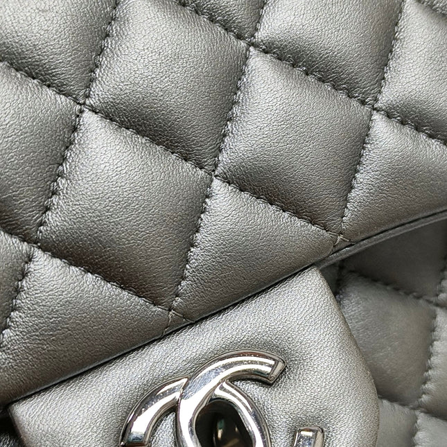 Chanel Classic Flap Mini Square Silver Lambskin Leather