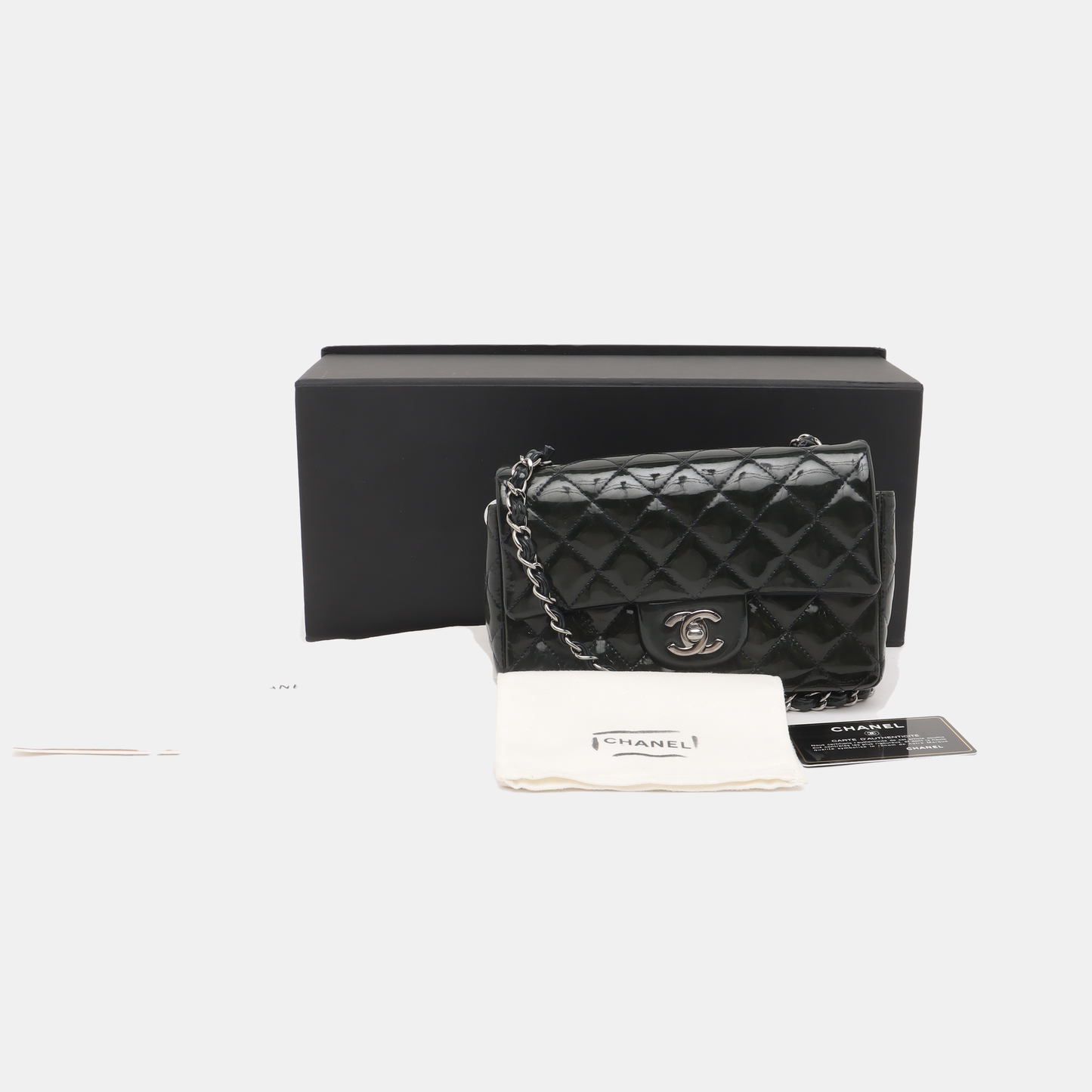 Chanel Classic Flap Rectangular Mini Dark Green Patent Leather Silver HW, 2014-2015