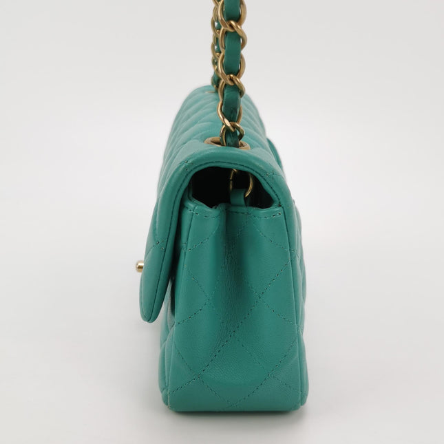 Chanel Classic Flap Mini 2018 Turquoise Blue Green Lambskin Leather Gold Hardware