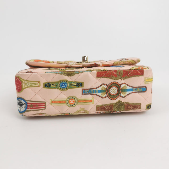 Chanel Classic Flap Mini Satin Paris Cuba Cigar Label Print Pink Multicolor, 2017