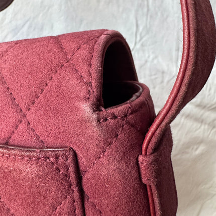 Chanel Vintage Medium Flap Top Handle Bag Burgundy Suede Leather 1997-1999