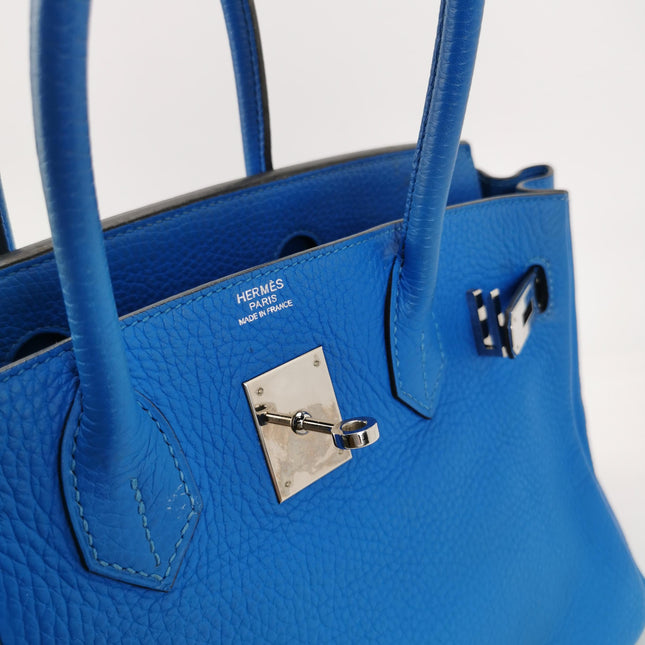 Hermes Birkin 30 Bleu Hydra T7 Togo Calfskin Leather Silver-tone Palladium Hardware 2012