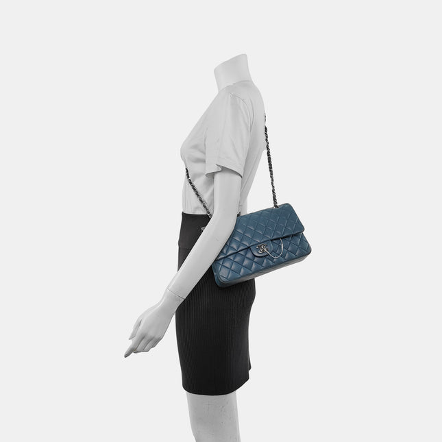Chanel Timeless Classic Flap Medium Misty Blue Lambskin Leather Silver Hardware, 2012