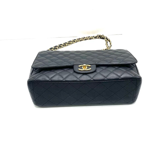 Chanel Classic Flap Maxi 2012 Black Caviar Leather Double Flap with Gold Hardware