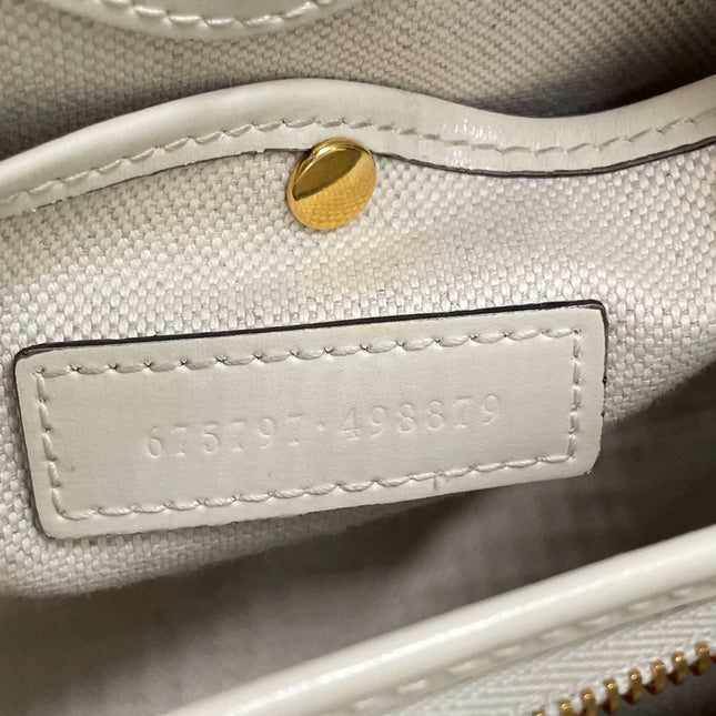 Gucci Bamboo 1947 Top Handle Bag Small White Box Leather Canvas Strap