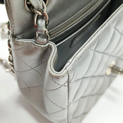 Chanel Classic Flap Mini Square Silver Lambskin Leather