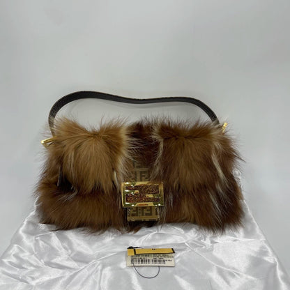 Fendi Baguette RARE Skunk Fur Vinyl Zucchino Strap Tobacco Multicolor