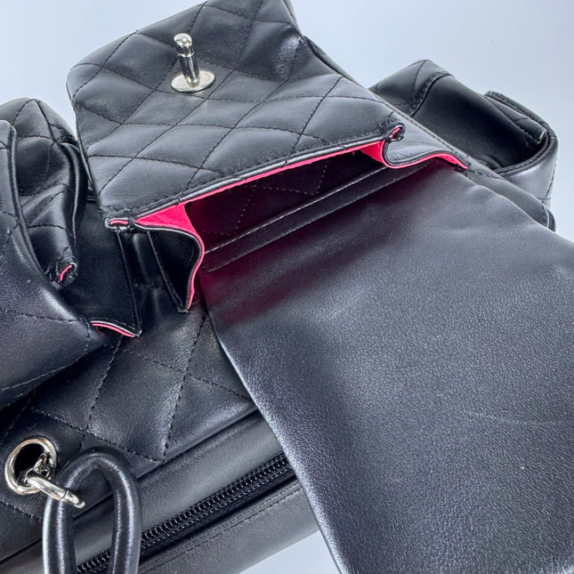 Sac Reporter Ligne Cambon Chanel en cuir de veau noir multipoches taille moyenne