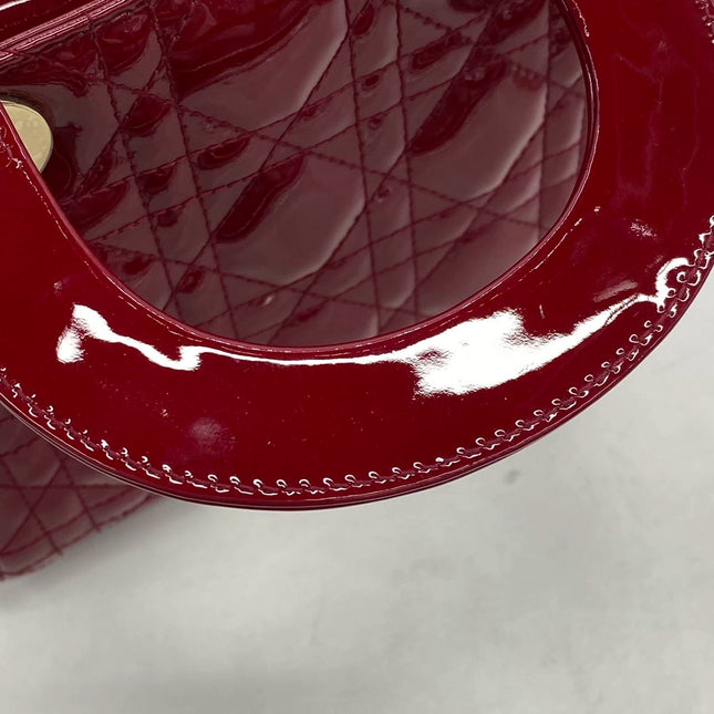 Lady Dior Mini Handbag Burgundy Red Patent Leather Gold-tone Chain Strap