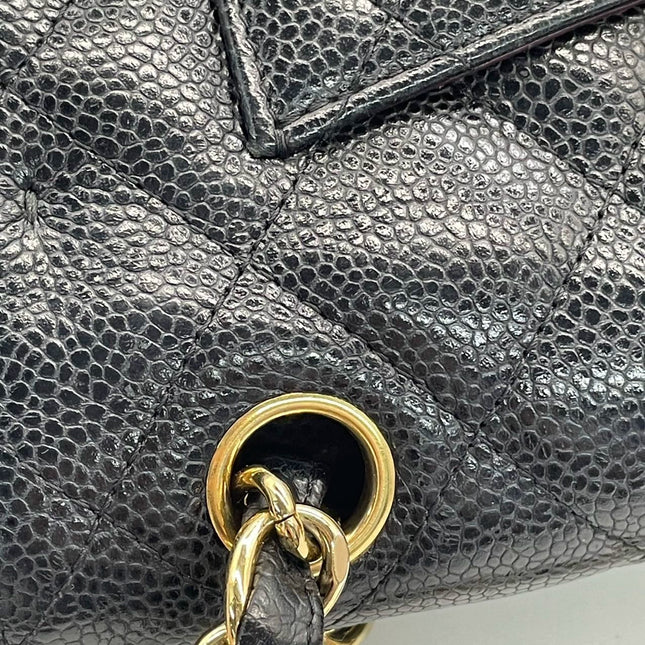 Chanel Classic Flap Jumbo Black Caviar Leather Double Flap with Gold Hardware